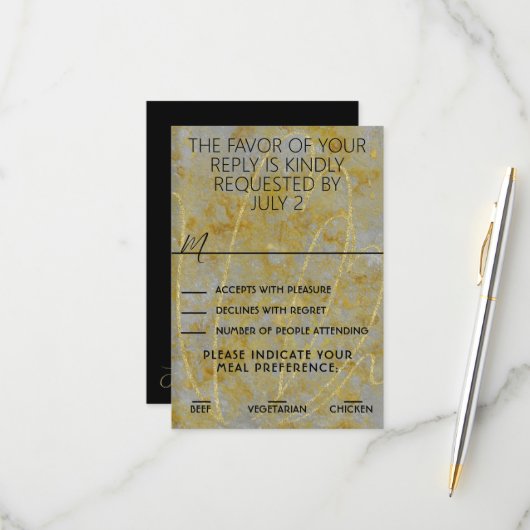 Bruiloft Zilveren voering RSVP-kaart RSVP Kaartje (Voorkant / Achterkant in situ)