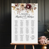 Bruiloft zitgrafiek 11 tafels, bordeaux pioenrozen poster