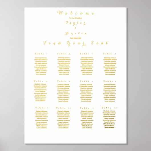 Bruiloft zitgrafiek 12 Tafels Echte Gouden Folie Folie Afdrukken (Voorkant)