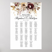 Bruiloft zitgrafiek 18 tafels, bourgondische pioen poster (Voorkant)