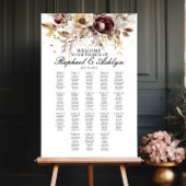 Bruiloft zitgrafiek 18 tafels, bourgondische pioen poster