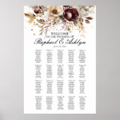 Bruiloft zitgrafiek 20 tafels, bordeaux pioenrozen poster (Voorkant)