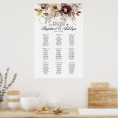 Bruiloft zitgrafiek 9 tafels, bourgondische pioene poster (Keuken)