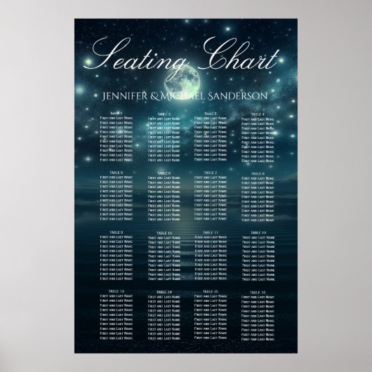 Bruiloft zitgrafiek Blue Moon Sterrennacht Poster (Voorkant)