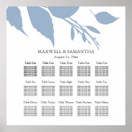 Bruiloft ZITGRAFIEK Elegant Stoffig Blauw Bladeren Poster