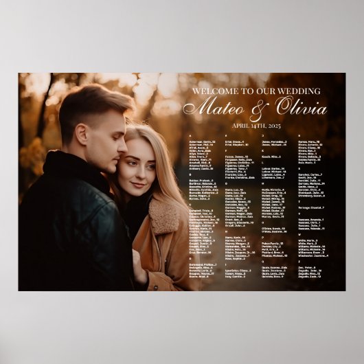Bruiloft zitgrafiek met foto alfabetisch poster (Voorkant)