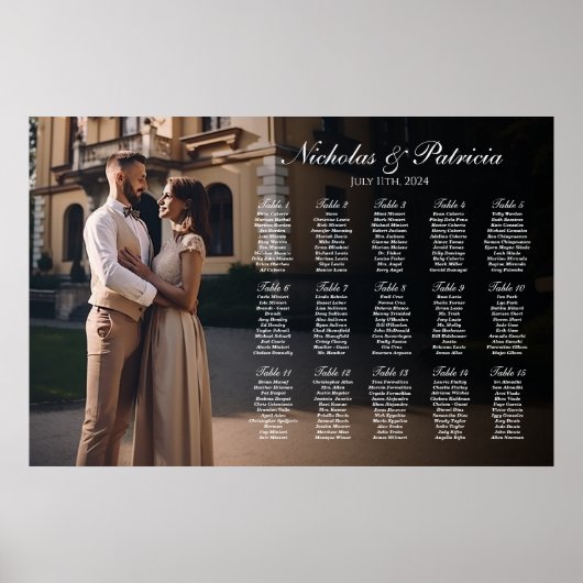 Bruiloft zitgrafiek met foto elegant modern poster (Voorkant)