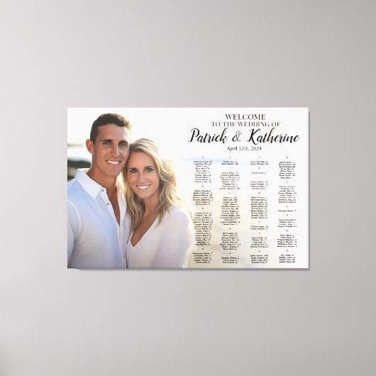 Bruiloft zitgrafiek met foto elegant plan canvas afdruk (Voorkant)