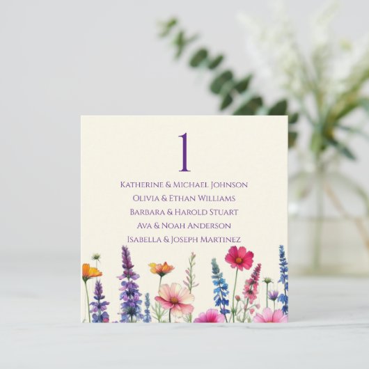 Bruiloft zitgrafiek- Wildflower Symphony Kaart (Staand voorkant)