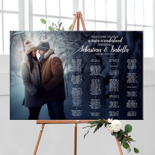 Bruiloft zitkaart met foto winter wonderland poster