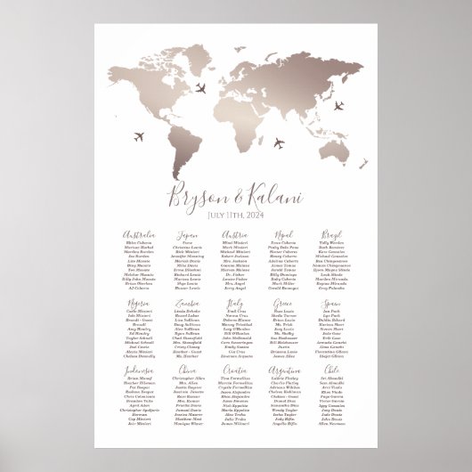 Bruiloft zitkaart reis thema elegant modern poster (Voorkant)