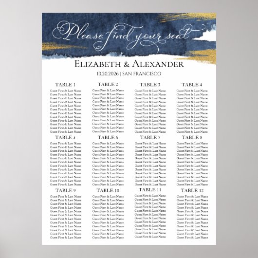 Bruiloft Zitkaarten | 12 Tabel Blauw Abstract Poster (Voorkant)