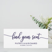 Bruiloft Zitkaarten Titel Chique Navy Blauw Kaart (Staand voorkant)