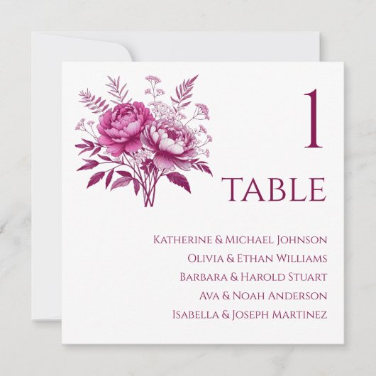 Bruiloft Zitkaarten- Waterverf Magenta Pioen- Kaart (Voorkant)
