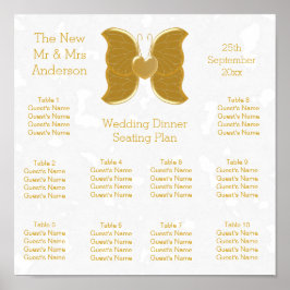 Bruiloft Zitplattegrond Gouden Vlinder Hart Ontwer Poster