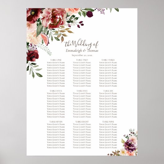 Bruiloft zitschaal Elegante herfst bloemen Poster (Voorkant)