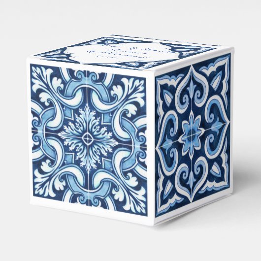 Bruiloft zoete gunst doos blauw mediterrane tegels bedankdoosjes (Voorkant Zijde)