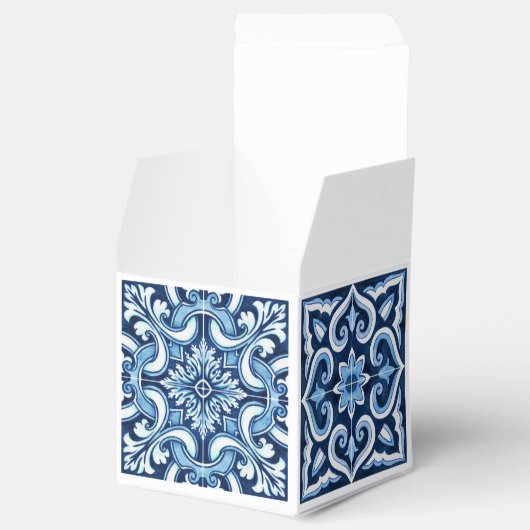 Bruiloft zoete gunst doos blauw mediterrane tegels bedankdoosjes (Geopend)