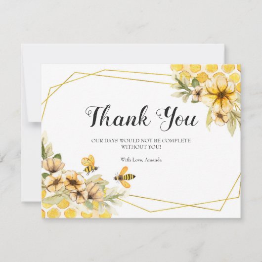 Bruiloft Zonnebloem Gele Bij Bedankkaart (Voorkant)