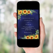 Bruiloft zonnebloem marine blauw eucalyptus groen kaart