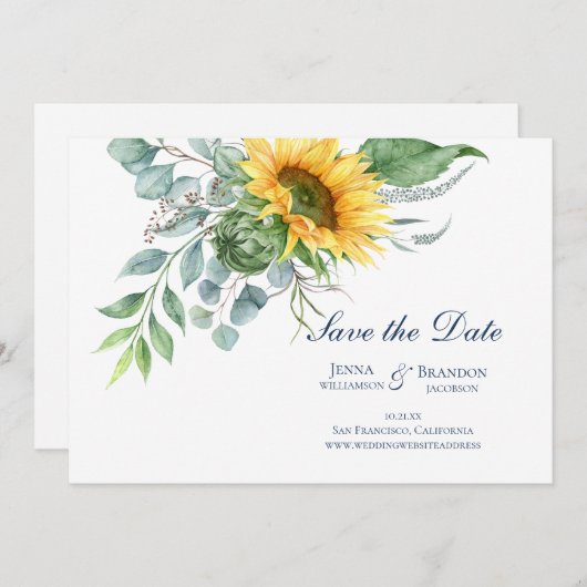 Bruiloft Zonnebloem Script Save the Date (Voorkant / Achterkant)