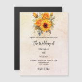 Bruiloft zonnebloemen groen rustieke gele luxe magnetische uitnodiging (Voorkant / Achterkant)