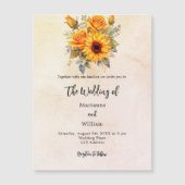Bruiloft zonnebloemen groen rustieke gele luxe magnetische uitnodiging (Voorkant)