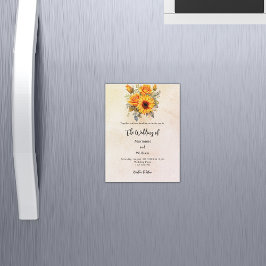 Bruiloft zonnebloemen groen rustieke gele luxe magnetische uitnodiging
