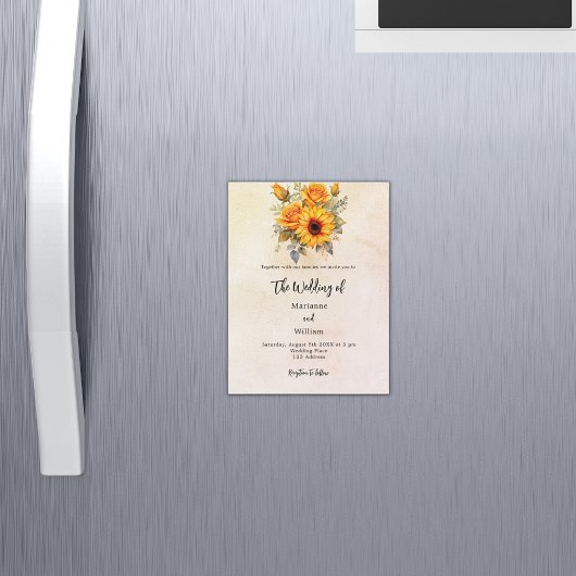 Bruiloft zonnebloemen groen rustieke gele luxe magnetische uitnodiging