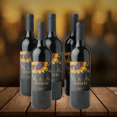 Bruiloft zonnebloemen rustieke meneer en mevrouw f wijn etiket