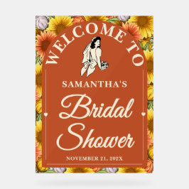 Bruiloft Zonnekraan Herfst Bruidsboeket Welkom Acryl Bord