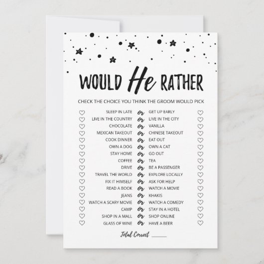 Bruiloft Zou Hij Liever bewerkbaar spel Kaart (Voorkant)