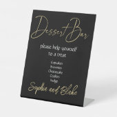 Bruiloft Zwart en Goud Dessert Bar Pedestal Sign Reclamebord Met Voetstuk (Voorkant)