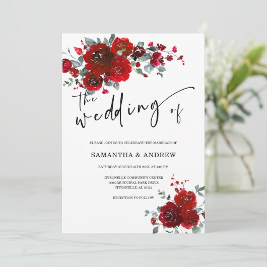 Bruiloft zwart en rood kaart (Staand voorkant)