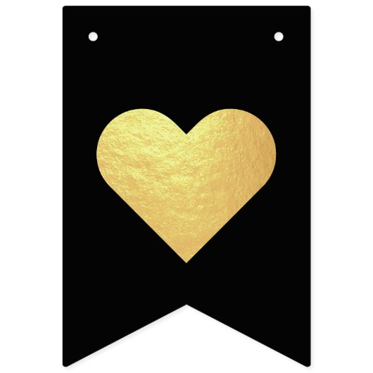 Bruiloft Zwart Faux Gouden Harten Mr. & Mrs Achter Vlaggetjes (Eerste vlag)