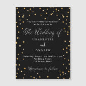 Bruiloft zwart goud sterren elegante script luxe magnetische uitnodiging (Voorkant)