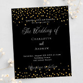 Bruiloft zwart gouden harten chique budget uitnodi flyer