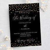 Bruiloft zwart gouden harten elegant script kaart