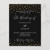 Bruiloft zwart gouden harten elegant script uitnodiging briefkaart (Voorkant)