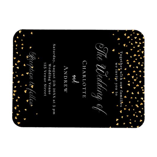 Bruiloft zwart gouden harten luxe uitnodiging magneet (Horizontaal)