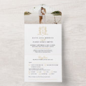 Bruiloft zwart gouden kroon kuif monogram foto all in one uitnodiging (Binnen)