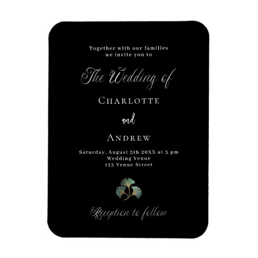 Bruiloft zwart groen ginkgo luxe uitnodiging magneet (Verticaal)