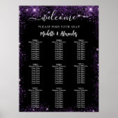 Bruiloft zwart paarse welkomsttafel zitgrafiek poster (Voorkant)
