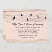 Bruiloft Zwart Roos Poeder Delicate Lines Vogels Kaart (Voorkant / Achterkant)