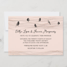 Bruiloft Zwart Roos Poeder Delicate Lines Vogels Kaart