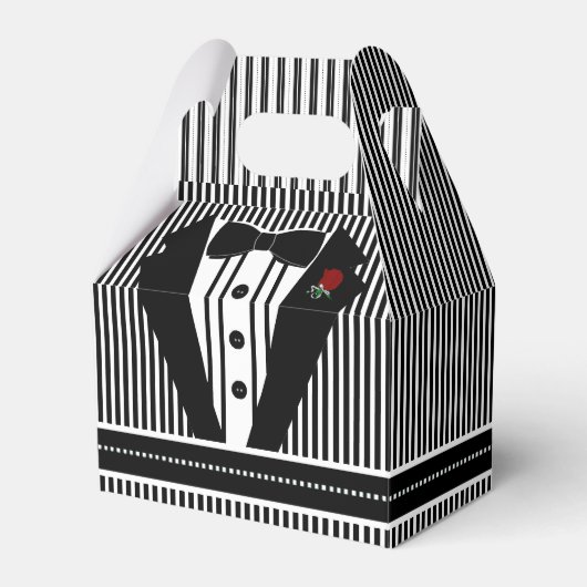 Bruiloft zwart smoking met boog Stropdas Bedankdoosjes (Voorkant Zijde)