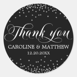 Bruiloft Zwart Sprinkle Sparkle Zilver DANK U Ronde Sticker