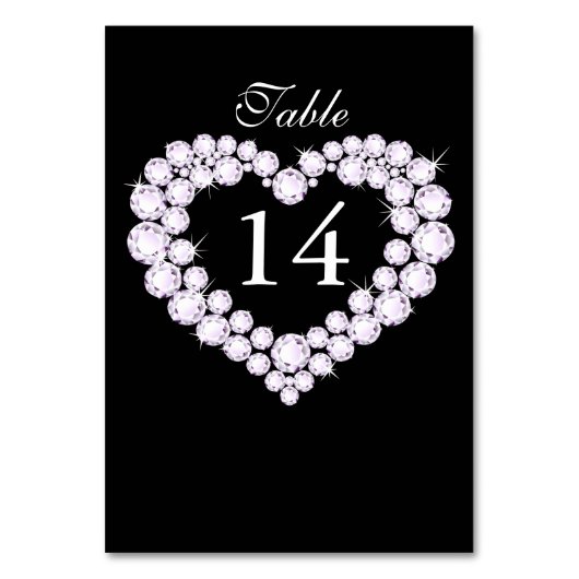 Bruiloft zwart & wit diamant hart tafel nummers kaart (Voorkant)