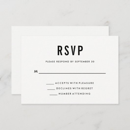 bruiloft | Zwart-wit en Solid Back RSVP (Voorkant / Achterkant)