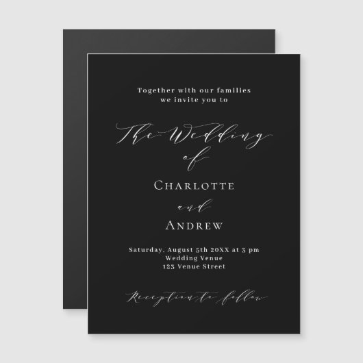 Bruiloft zwart wit formele moderne luxe magnetische uitnodiging (Voorkant / Achterkant)